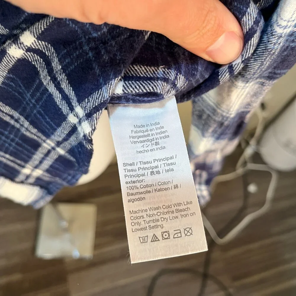 👔 J.Crew Men's Flannel Shirt S White Blue Block Print Long Sleeve EUC ✨